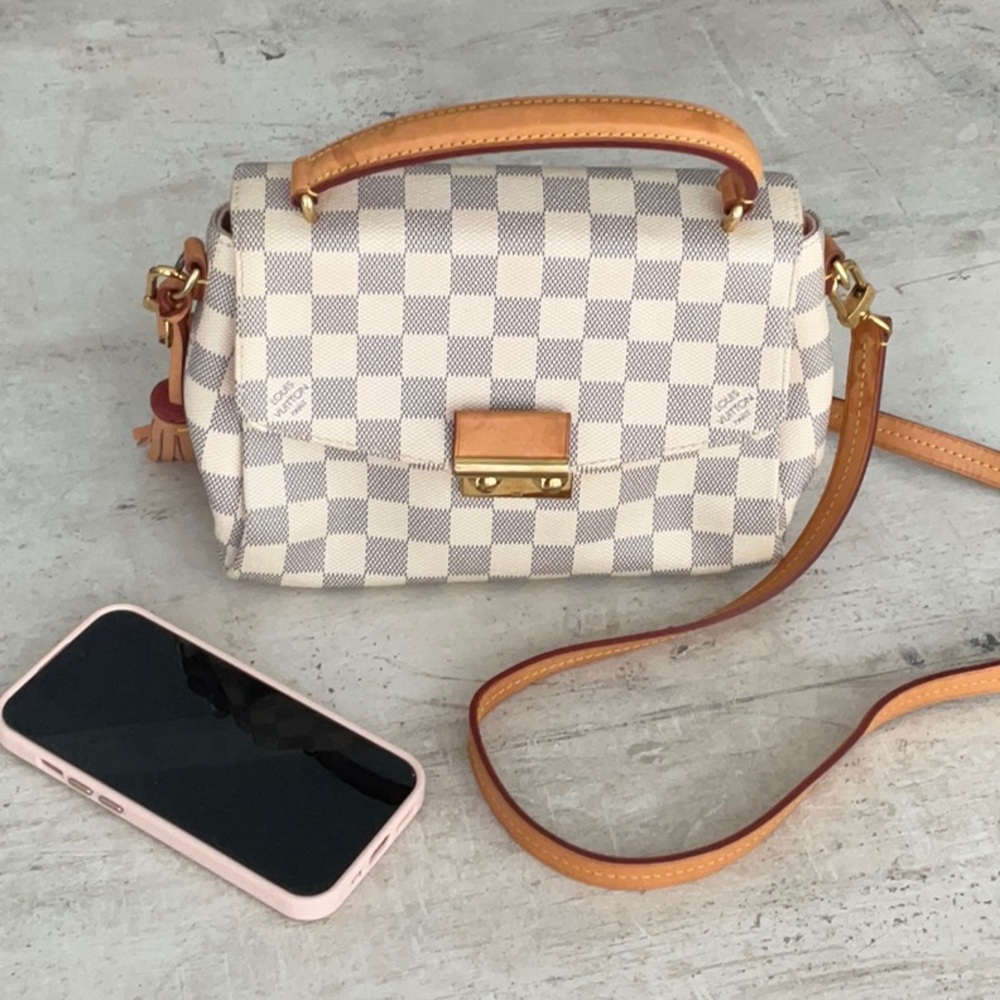Louis Vuitton Tan and Cream Crossbody Bag with Damier Azur Pattern
